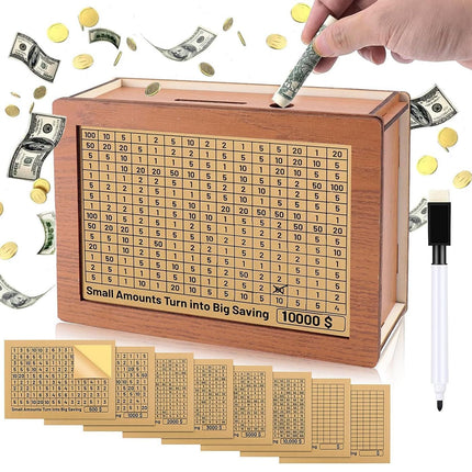 🎁 Hot Sale 50% OFF 🔥Retro Style Wooden Money Box with Counter Piggy Bank Handmade Saving Money Goal Piggy Bank