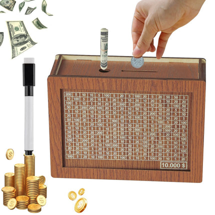 🎁 Hot Sale 50% OFF 🔥Retro Style Wooden Money Box with Counter Piggy Bank Handmade Saving Money Goal Piggy Bank