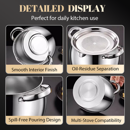 Stainless Steel Lard Container with Lid and Strainer（50% OFF）