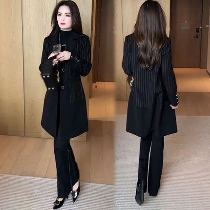 Women's Elegant Black Striped Coat
