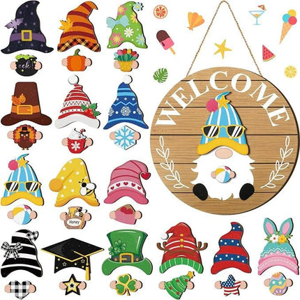 🍁Christmas sale 50% off 🌟Best Decorations🎄Interchangeable Wooden Gnome Welcome Sign🎈