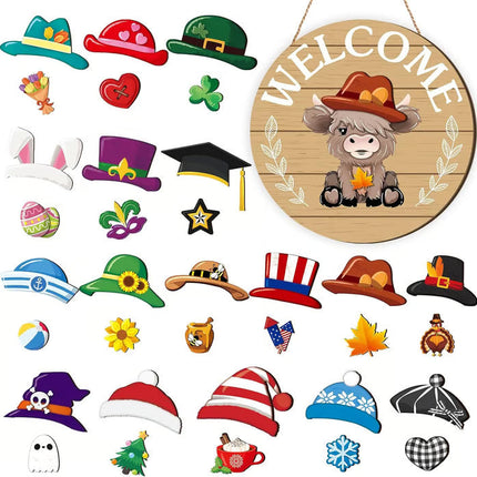 🍁Christmas sale 50% off 🌟Best Decorations🎄Interchangeable Wooden Gnome Welcome Sign🎈
