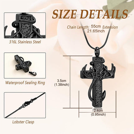 Antler Cross Urn Pendant Necklace