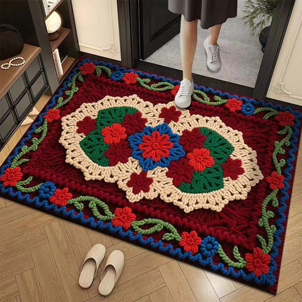 3D Floral Yarn Anti-Slip Absorbent Floor Mat – Stylish, Soft & Safe