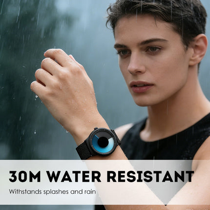 Men’s Futuristic Minimalist Watch with Creative Rotating Disk Dial