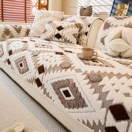 Modern Geometric Plush Sofa Cover