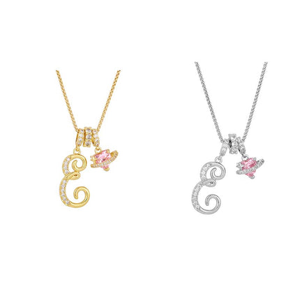 Initial Letter Necklace with Pink Heart Charm