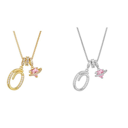 Initial Letter Necklace with Pink Heart Charm