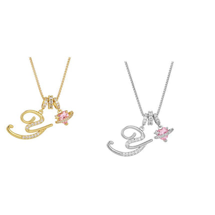 Initial Letter Necklace with Pink Heart Charm